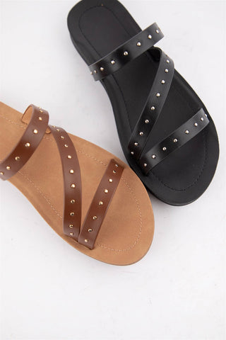 Stella Studded Strappy Flat Slide Sandal - Rise and Redemption