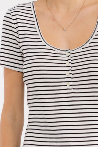 Stripe Scoop Neck Henley Top T6304 - Rise and Redemption