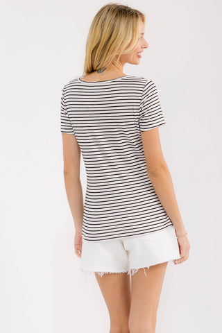 Stripe Scoop Neck Henley Top T6304 - Rise and Redemption