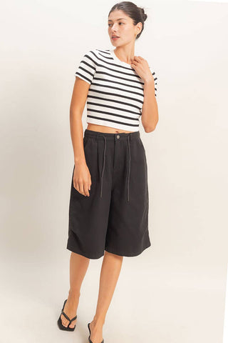 Striped And Knit Crew Neck Crop Top - Rise and Redemption