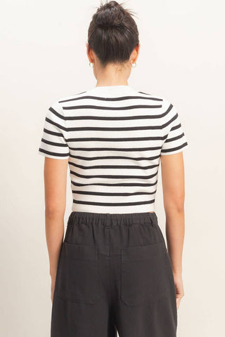 Striped And Knit Crew Neck Crop Top - Rise and Redemption
