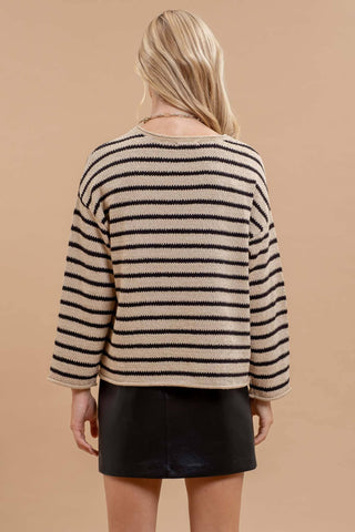 Striped Boat Neck Sweater Knit - Rise and Redemption