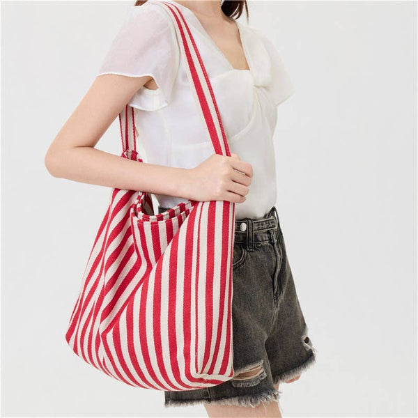 Striped Canvas Hobo Shoulder Tote Bag | 40P609 - Rise and Redemption