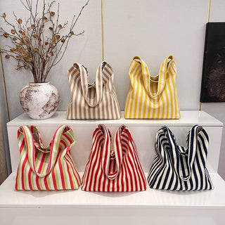 Striped Canvas Hobo Shoulder Tote Bag | 40P609 - Rise and Redemption