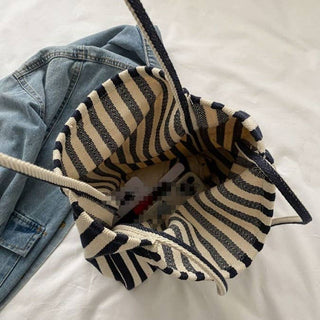 Striped Canvas Hobo Shoulder Tote Bag | 40P609 - Rise and Redemption