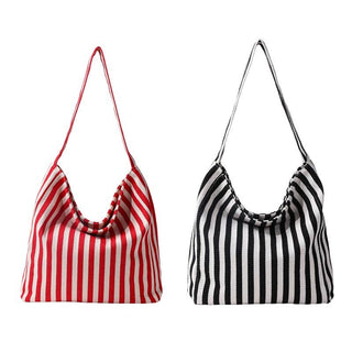 Striped Canvas Hobo Shoulder Tote Bag | 40P609 - Rise and Redemption