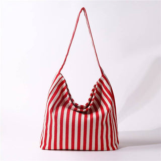 Striped Canvas Hobo Shoulder Tote Bag | 40P609 - Rise and Redemption