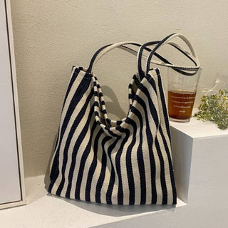 Striped Canvas Hobo Shoulder Tote Bag | 40P609 - Rise and Redemption