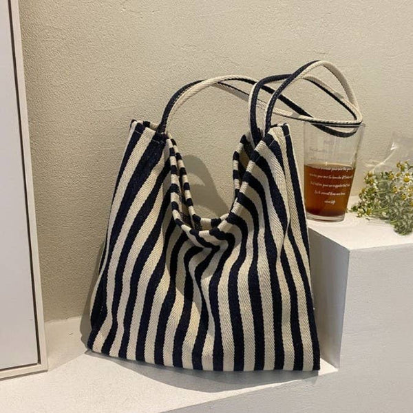 Striped Canvas Hobo Shoulder Tote Bag | 40P609 - Rise and Redemption