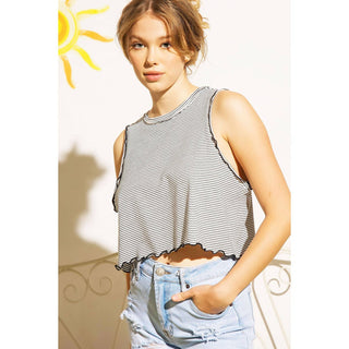 STRIPED MERROW LETTUCE EDGE TANK CROP TOP - Rise and Redemption