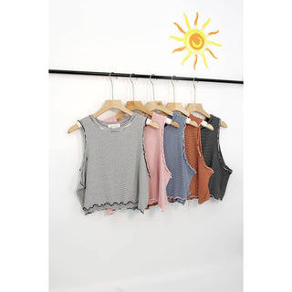 STRIPED MERROW LETTUCE EDGE TANK CROP TOP - Rise and Redemption