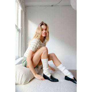 Striped Short Sleeve Cardigan With Scallop Edge - Rise and Redemption