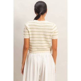 Striped Short Sleeve Cardigan With Scallop Edge - Rise and Redemption