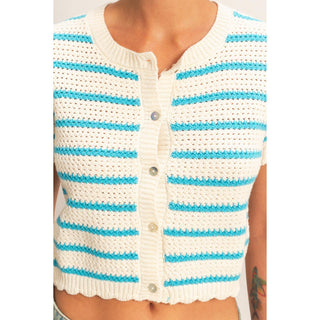 Striped Short Sleeve Cardigan With Scallop Edge - Rise and Redemption