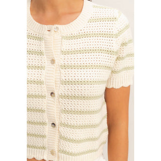 Striped Short Sleeve Cardigan With Scallop Edge - Rise and Redemption