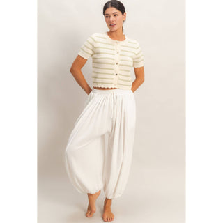 Striped Short Sleeve Cardigan With Scallop Edge - Rise and Redemption