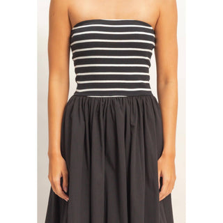 Striped Strapless Flowy Midi Dress - Rise and Redemption