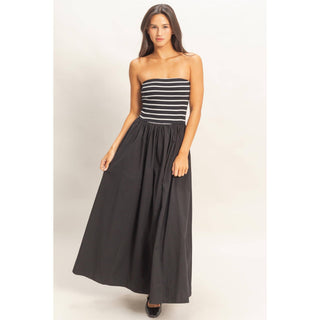 Striped Strapless Flowy Midi Dress - Rise and Redemption