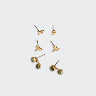 Stud Trio Ear Jacket Set - Dragonfly/African Turquoise/Gold - Rise and Redemption