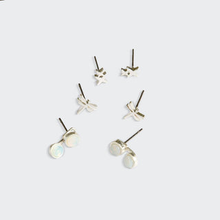 Stud Trio Ear Jacket Set - Dragonfly/Opalite/Silver - Rise and Redemption