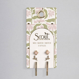 Stud Trio Ear Jacket Set - Leaf/Rose Quartz/Gold - Rise and Redemption