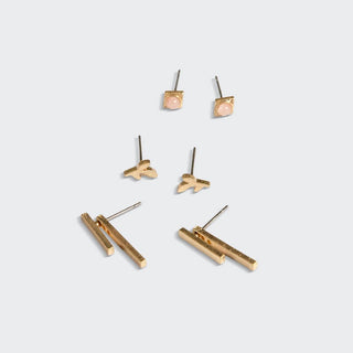 Stud Trio Ear Jacket Set - Leaf/Rose Quartz/Gold - Rise and Redemption