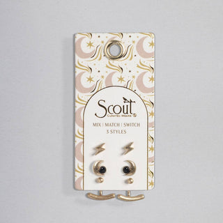 Stud Trio Ear Jacket Set - Moon/Black Spinel/Gold - Rise and Redemption