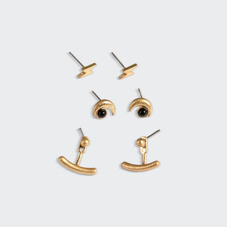 Stud Trio Ear Jacket Set - Moon/Black Spinel/Gold - Rise and Redemption