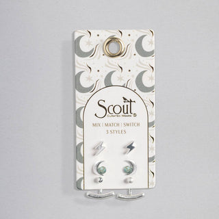 Stud Trio Ear Jacket Set - Moon/Turquoise/Silver - Rise and Redemption