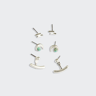 Stud Trio Ear Jacket Set - Moon/Turquoise/Silver - Rise and Redemption