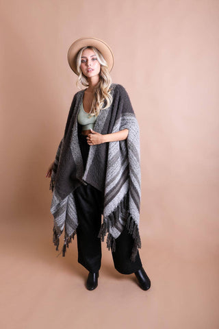 Tone on Tone Stripe Bohemian Ruana Wrap - Rise and Redemption