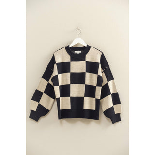 Trendy Crew Neck Checkered Knit Sweater - Rise and Redemption