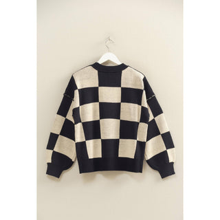 Trendy Crew Neck Checkered Knit Sweater - Rise and Redemption
