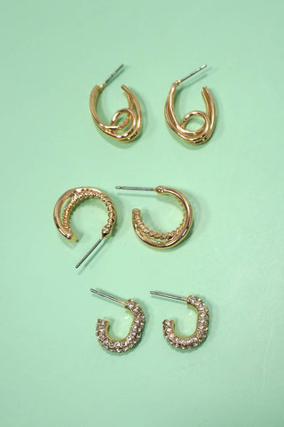 TRIO HUGGIE HOOP RHINESTONE TITANIUM POST EARRINGS | 80E5807 - Rise and Redemption
