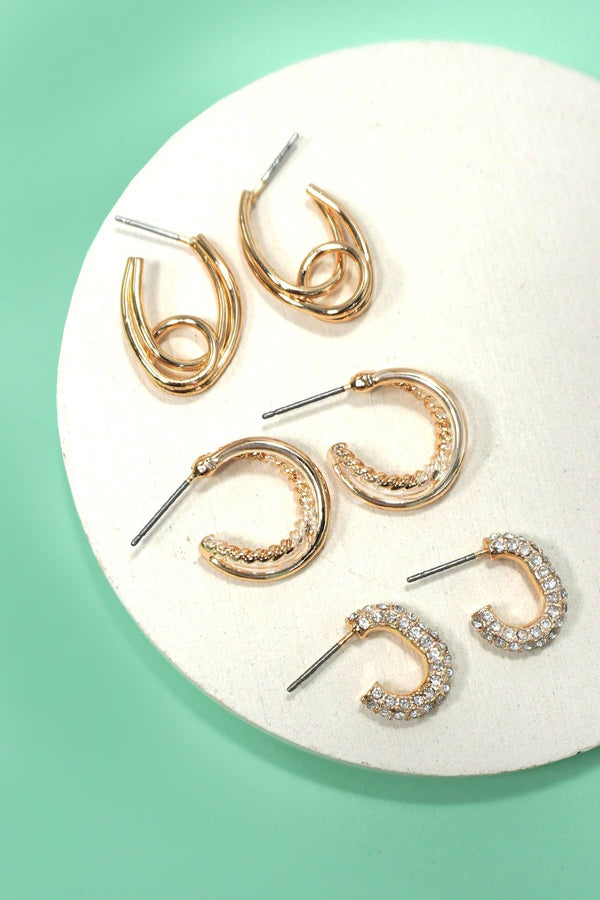 TRIO HUGGIE HOOP RHINESTONE TITANIUM POST EARRINGS | 80E5807 - Rise and Redemption