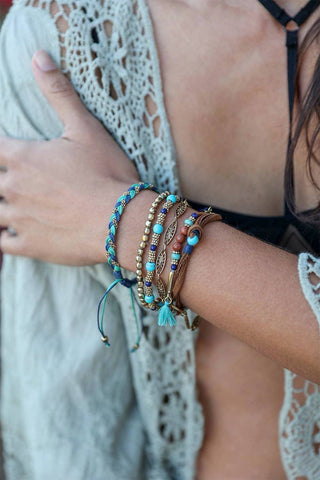 Turquoise Stackable Suede Bracelet - Beads & Natural Stone - Rise and Redemption