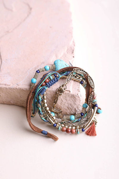 Turquoise Stackable Suede Bracelet - Beads & Natural Stone - Rise and Redemption