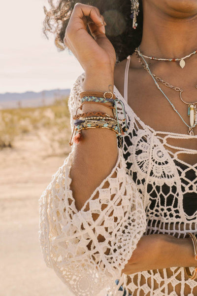 Turquoise Stackable Suede Bracelet - Beads & Natural Stone - Rise and Redemption