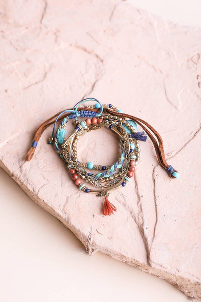 Turquoise Stackable Suede Bracelet - Beads & Natural Stone - Rise and Redemption