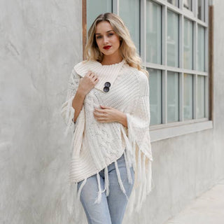 Turtleneck Cable Knit Poncho - Rise and Redemption