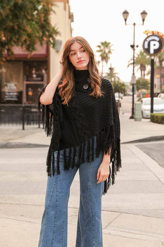 Turtleneck Cable Knit Poncho - Rise and Redemption