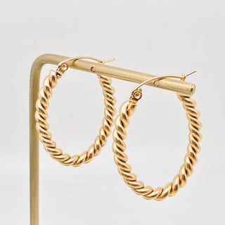 Twisted Oval Gold Plated Stainless Steel Hoop Earrings - FGS - Rise and Redemption