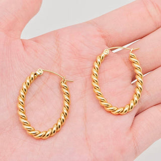 Twisted Oval Gold Plated Stainless Steel Hoop Earrings - FGS - Rise and Redemption