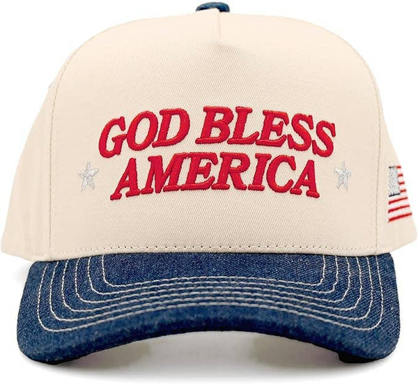 Two Tone Cap - God Bless America - Denim/Beige - Rise and Redemption