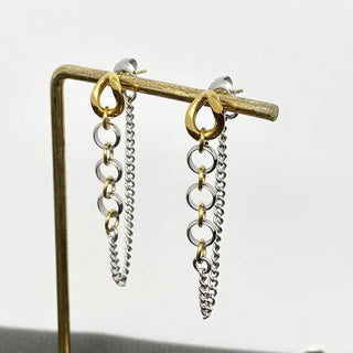 Two Tone Chain Fringe 18K Gold Plated S.Steel Earrings - Rise and Redemption