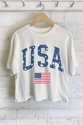 USA STAR FLAG GRAPHIC LONG CROP TOP - Rise and Redemption