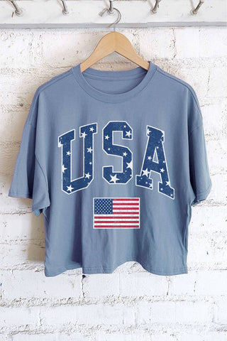 USA STAR FLAG GRAPHIC LONG CROP TOP - Rise and Redemption