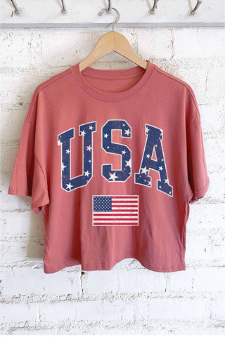 USA STAR FLAG GRAPHIC LONG CROP TOP - Rise and Redemption