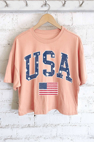 USA STAR FLAG GRAPHIC LONG CROP TOP - Rise and Redemption
