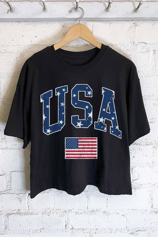 USA STAR FLAG GRAPHIC LONG CROP TOP - Rise and Redemption